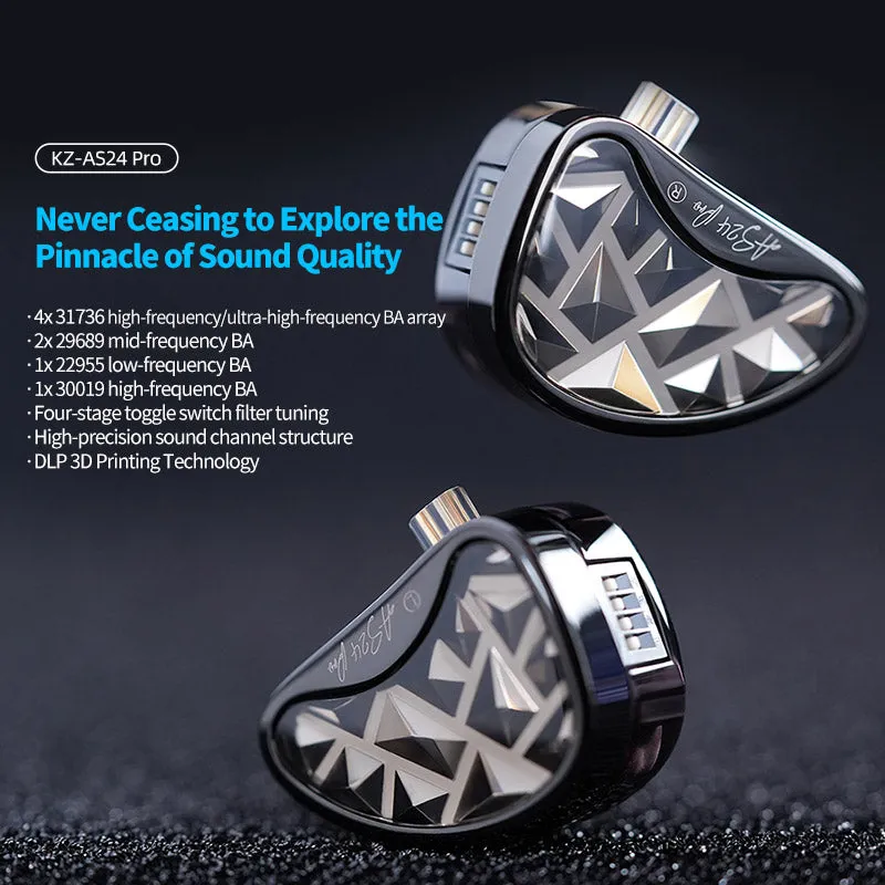【KZ AS24 Pro】24BA Drivers In-Ear Monitor, Tunable HiFi IEM, Wired Earbuds High-end Earphones for Audiophile