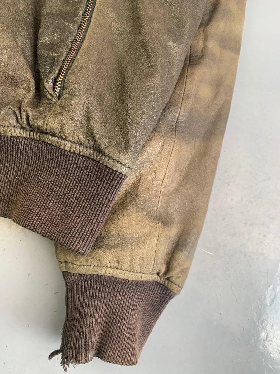 (L) Dirk Bikkembergs AW1998 Distressed Leather Multi Zip Gimp Hooded Bomber Jacket