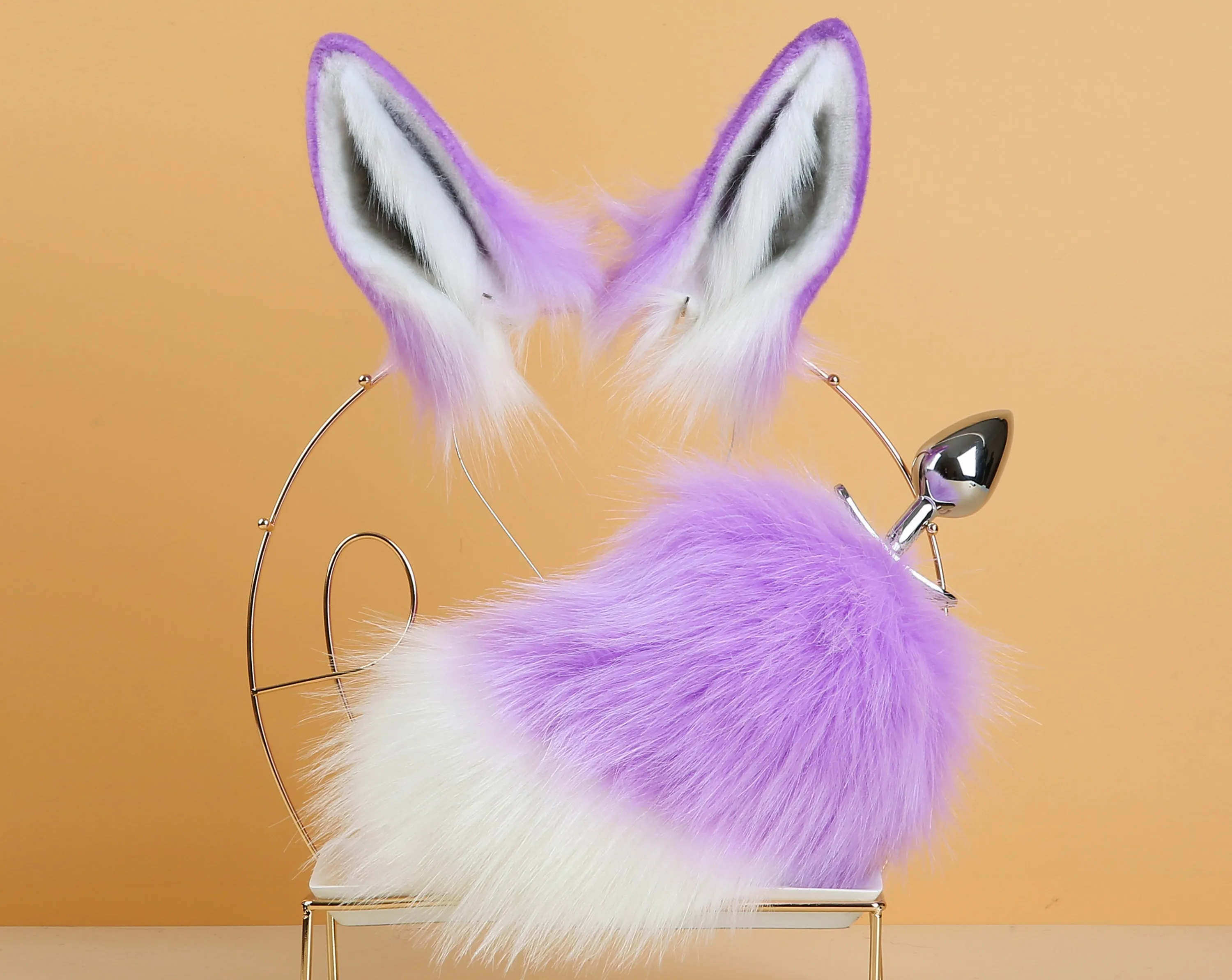 light purple white bunny tail plug and ear set rabbit tail butt plug and ear neko cosplay anime sextoy bunny ear and tail buttplug petplay
