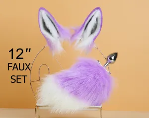 light purple white bunny tail plug and ear set rabbit tail butt plug and ear neko cosplay anime sextoy bunny ear and tail buttplug petplay
