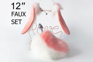 lop bunny ear and tail plug set pink bunny petplay ear and tail butt plug set realistic rabbit tail plug and ear set bunny cosplay mature