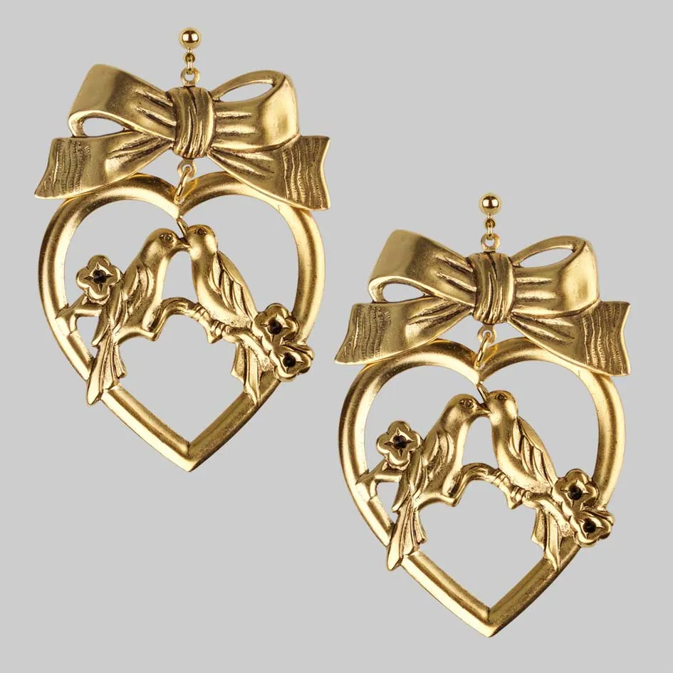 LOVEBIRDS. Heart & Bow Earrings - Gold