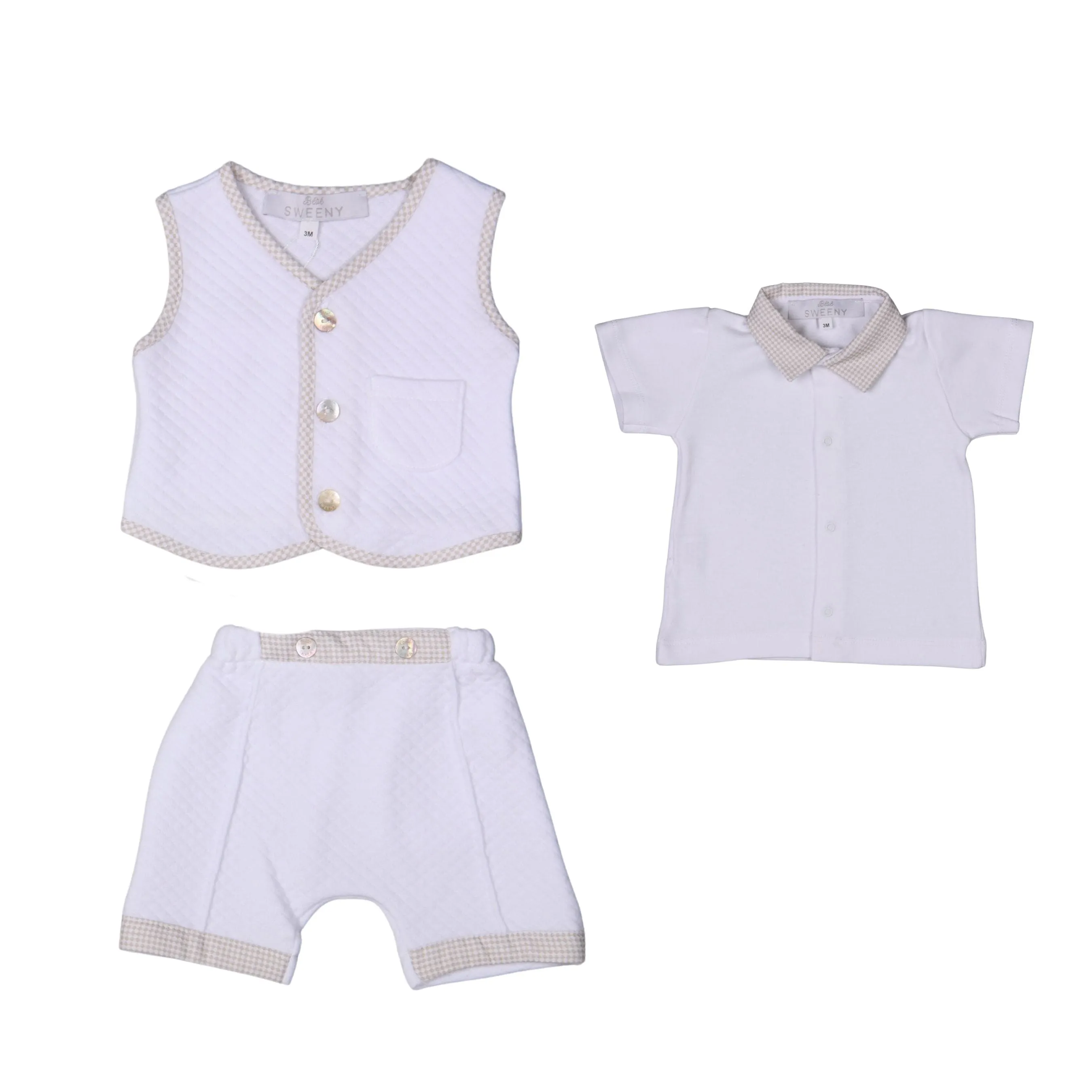 Lucas | Boys White & Beige Cotton Gingham Shorts Set (3)