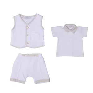 Lucas | Boys White & Beige Cotton Gingham Shorts Set (3)