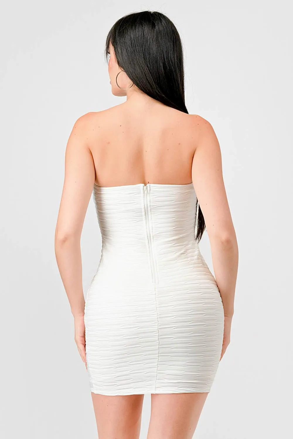 LUXE JACQUARD STRETCH OFF SHOULDER TUBE MINI DRESS