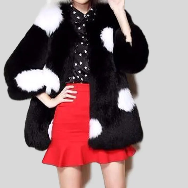 Luxury Genuine Fox Fur Black & White Coat