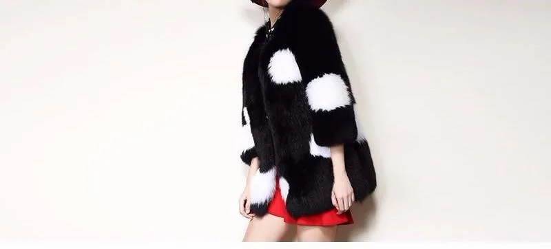Luxury Genuine Fox Fur Black & White Coat
