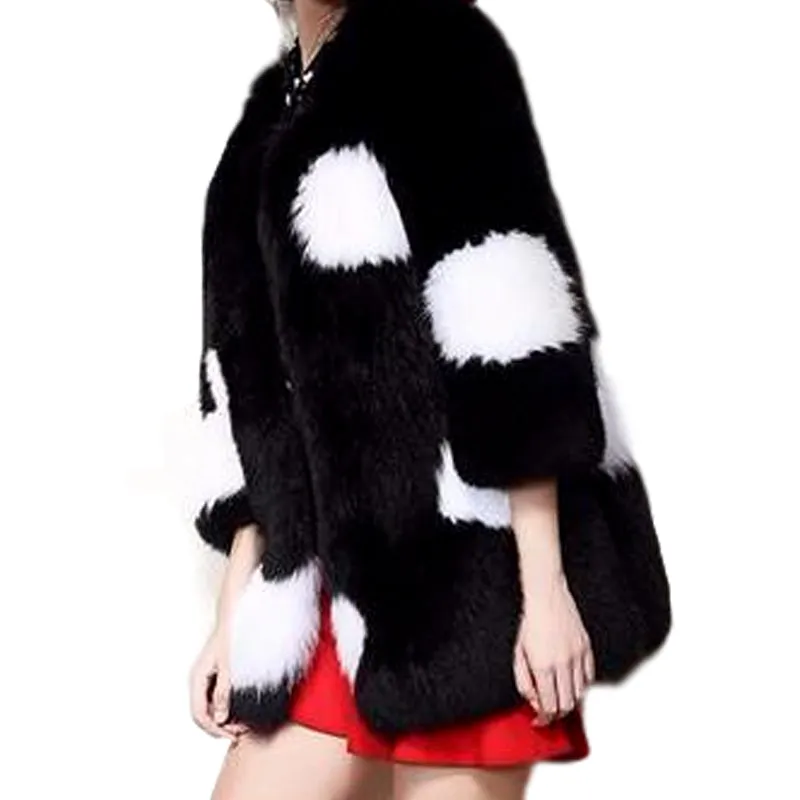 Luxury Genuine Fox Fur Black & White Coat