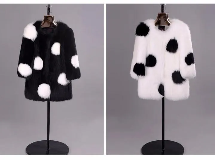 Luxury Genuine Fox Fur Black & White Coat