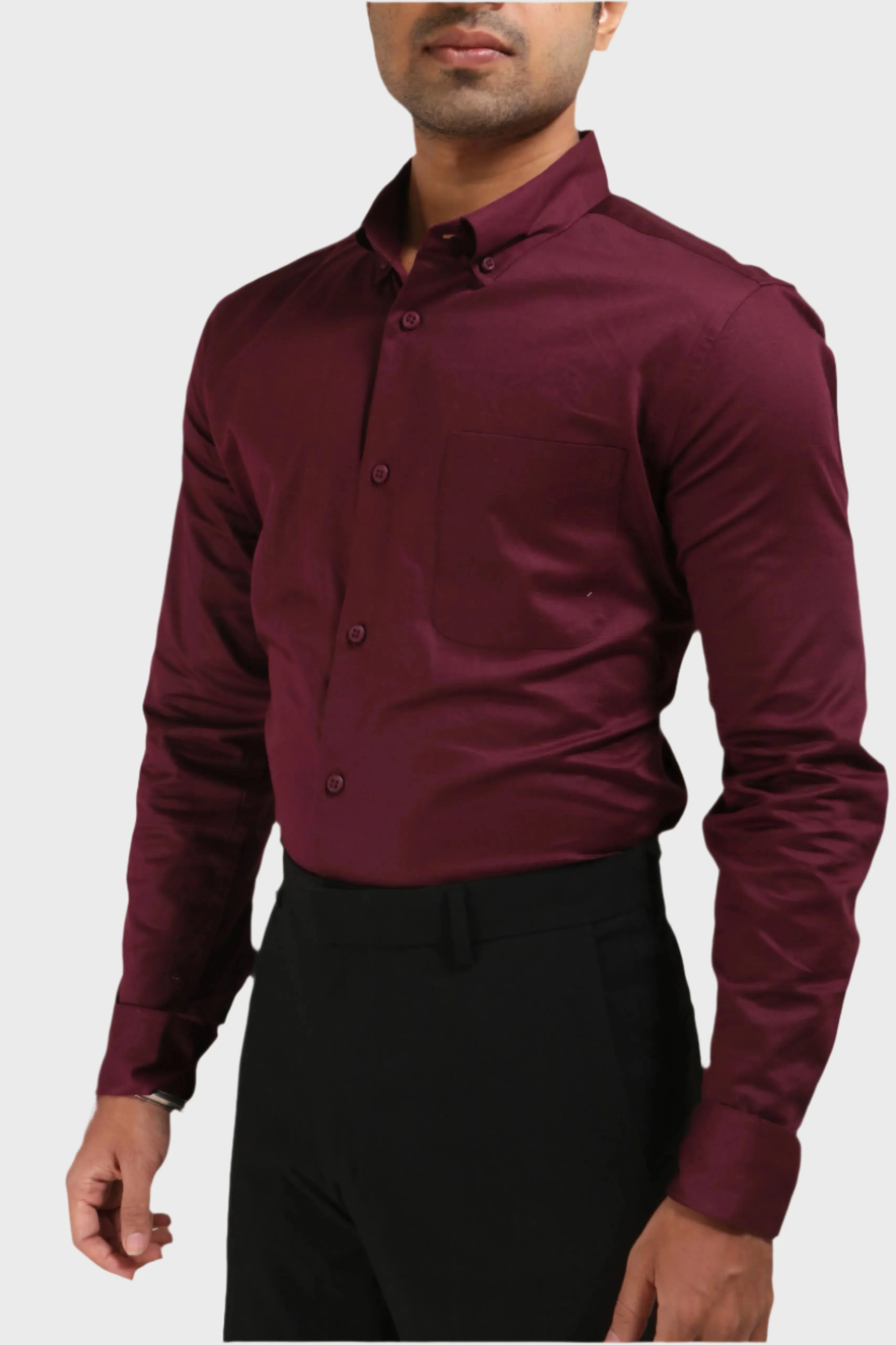MAROON SATIN SLUB SLIM FIT SHIRT