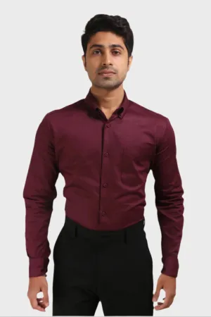 MAROON SATIN SLUB SLIM FIT SHIRT