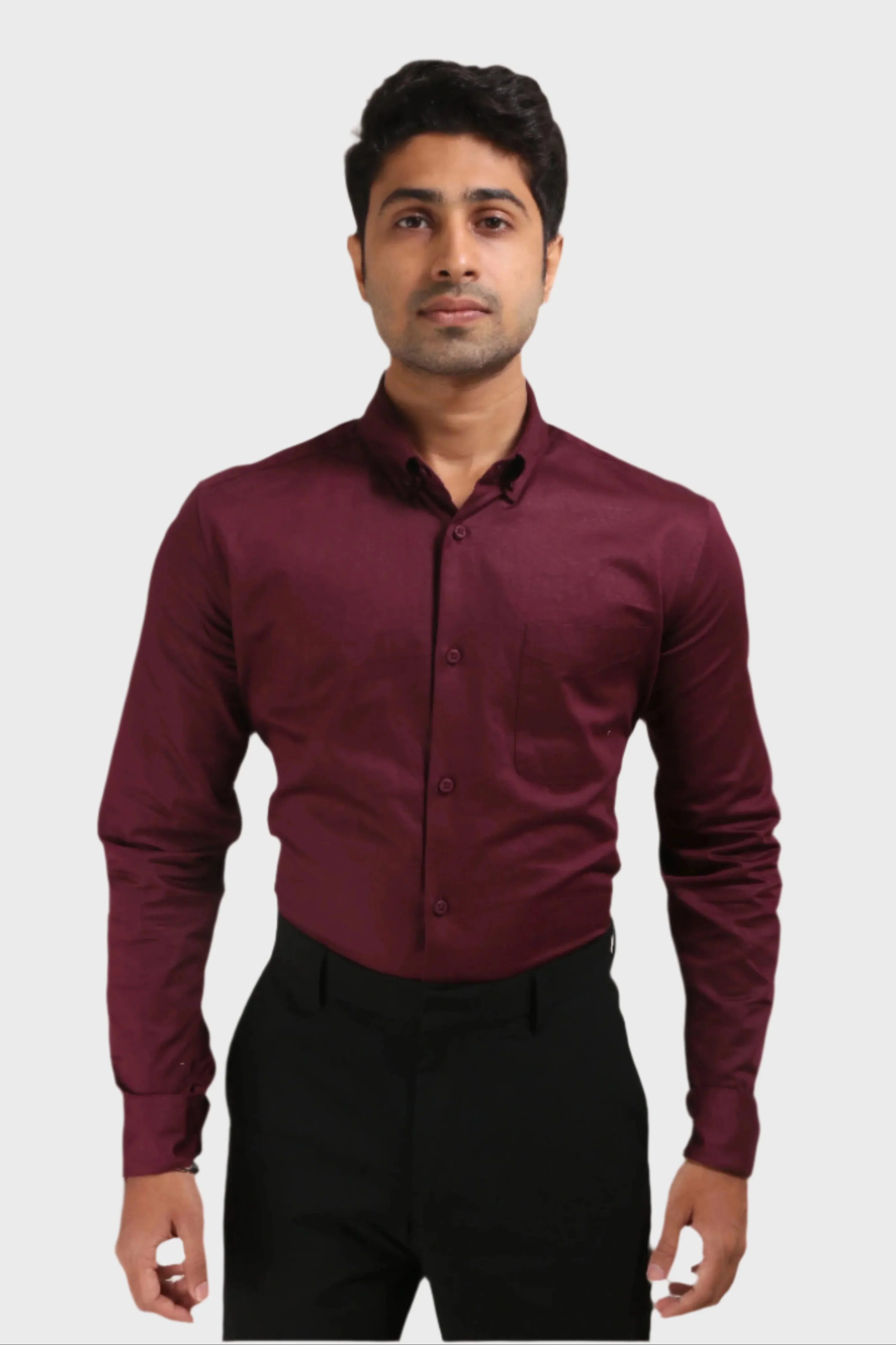 MAROON SATIN SLUB SLIM FIT SHIRT