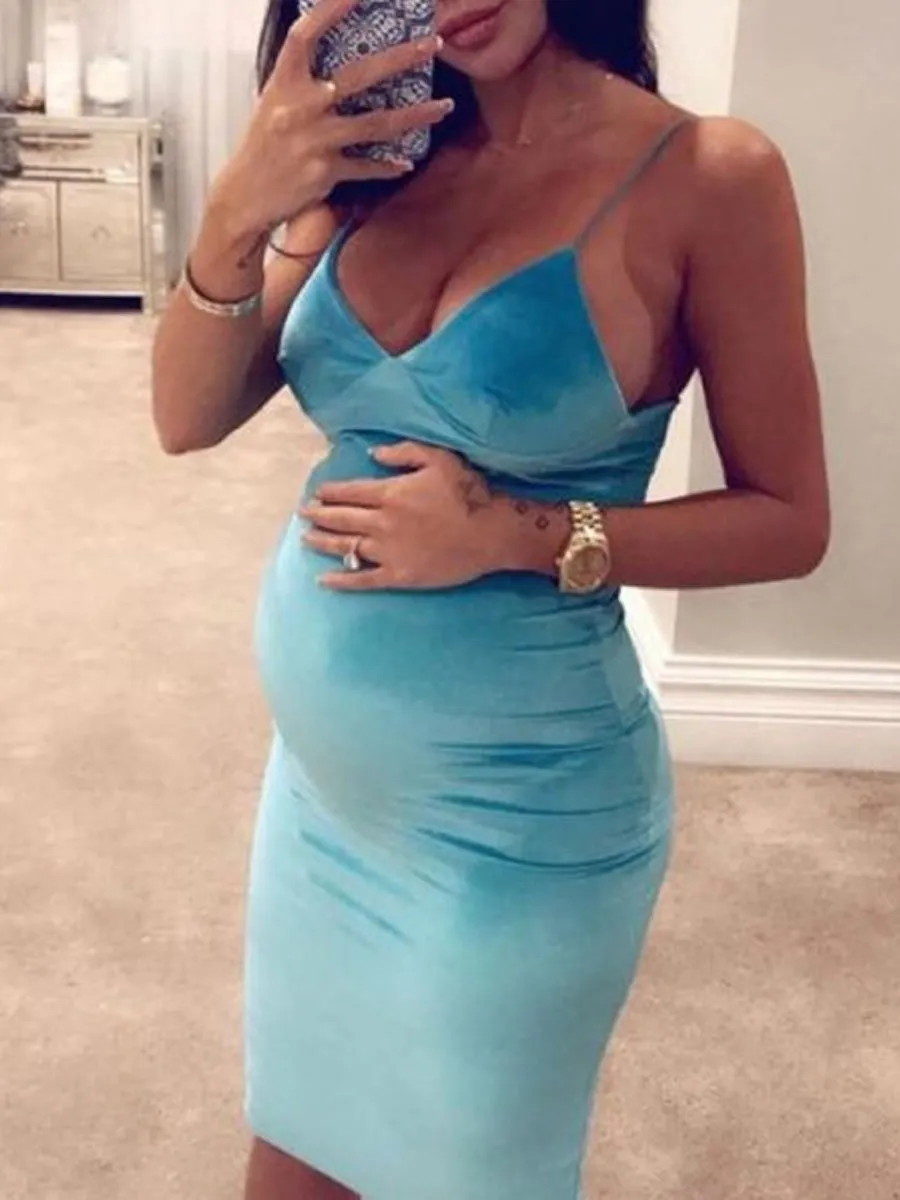 Maternity Sexy Suspender Velvet Dress