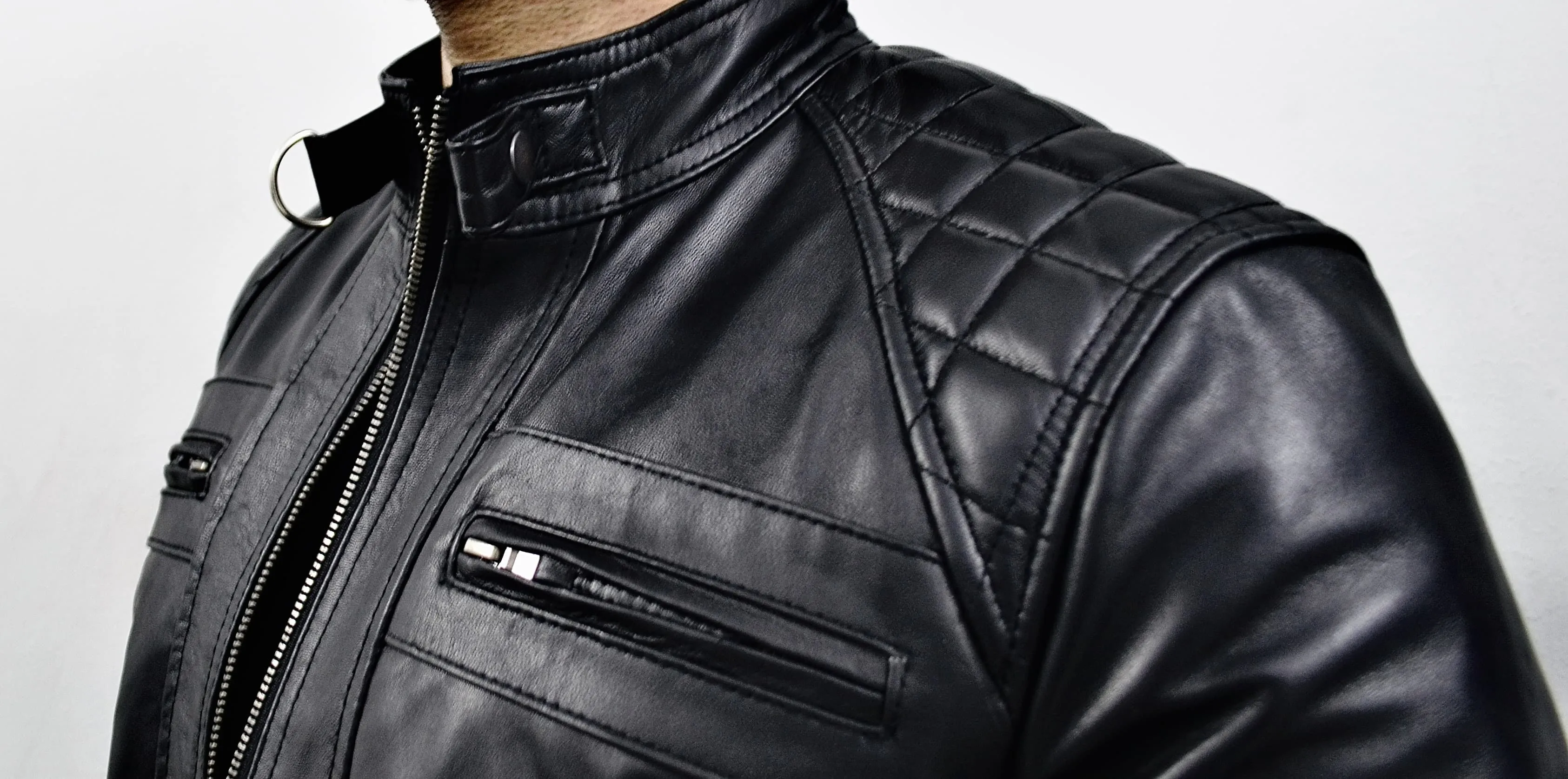Men's Biker Style  Black Leather Jacket