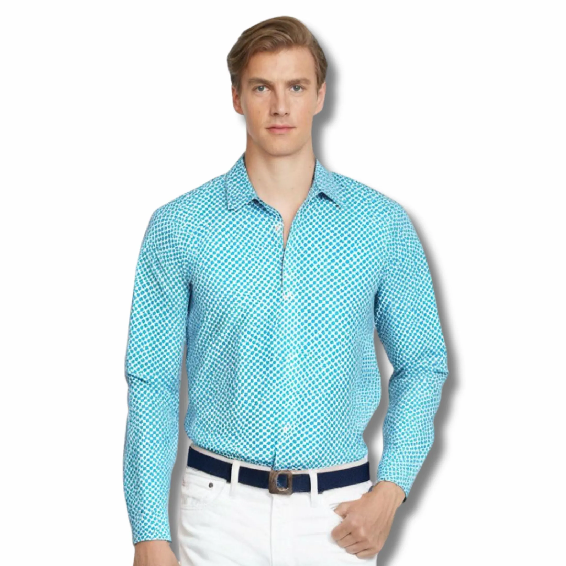 Men's Blue Printed Cotton Western Shirt with Western Yoke