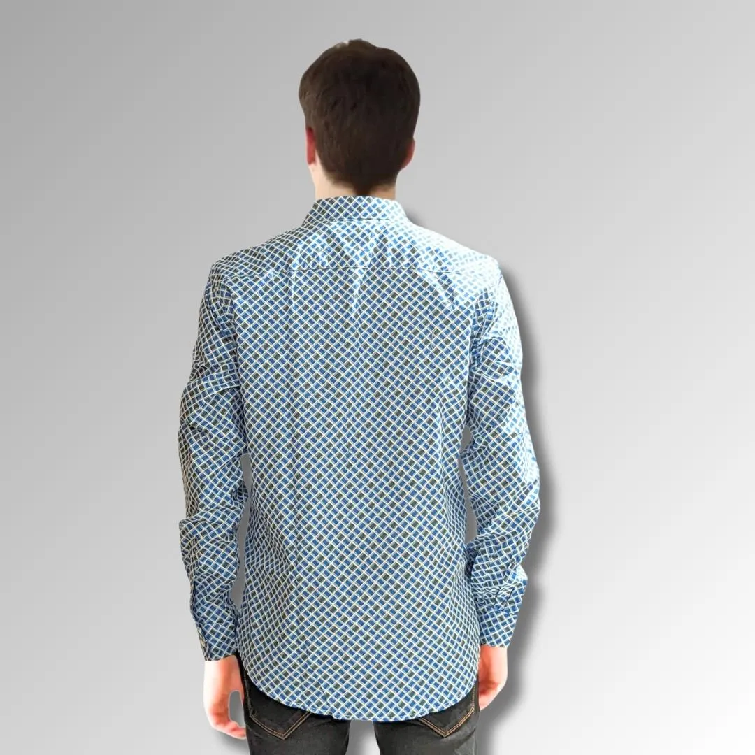 Men's Blue Printed Cotton Western Shirt with Western Yoke