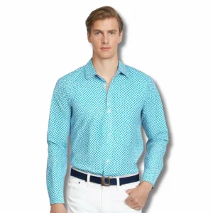Men's Blue Printed Cotton Western Shirt with Western Yoke