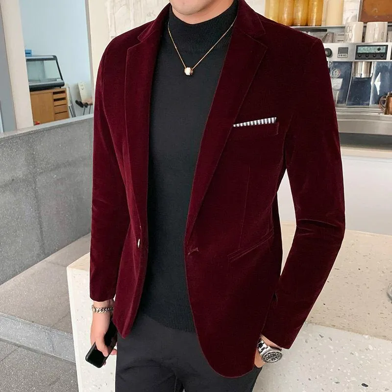 Men's Fashionable Casual Gold Velvet Suit 80816389L