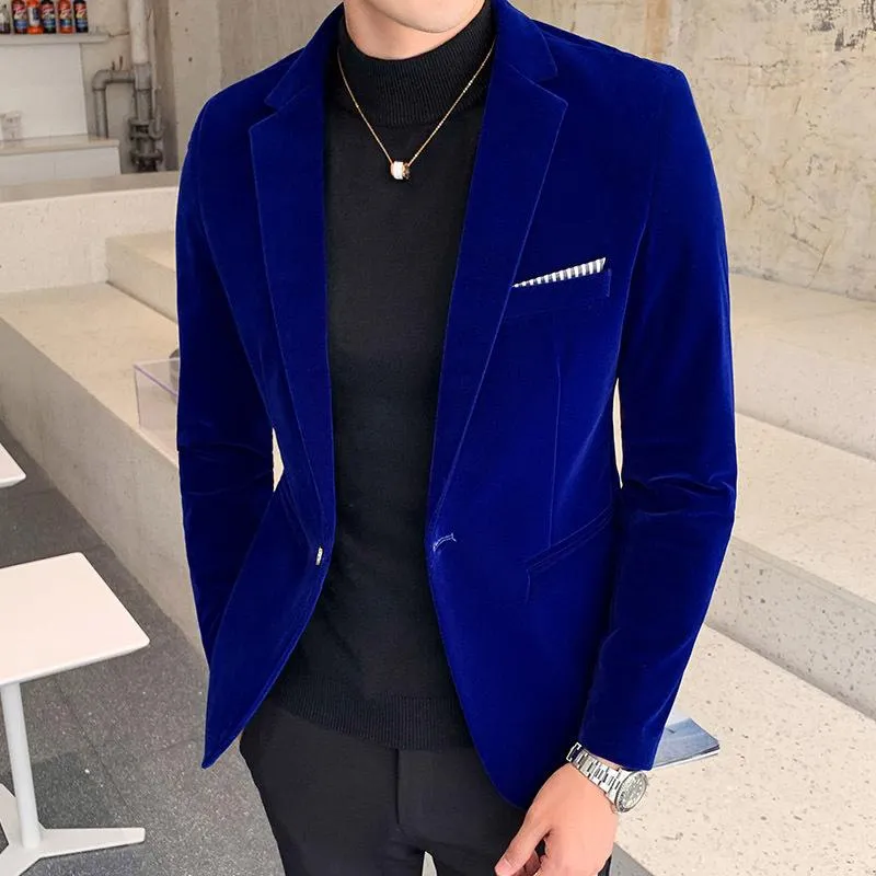 Men's Fashionable Casual Gold Velvet Suit 80816389L
