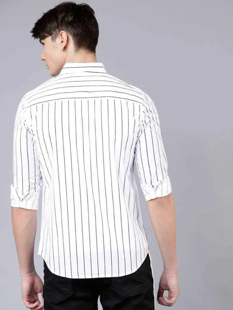 Men's White & Black Striped Slim Fit Shirt
