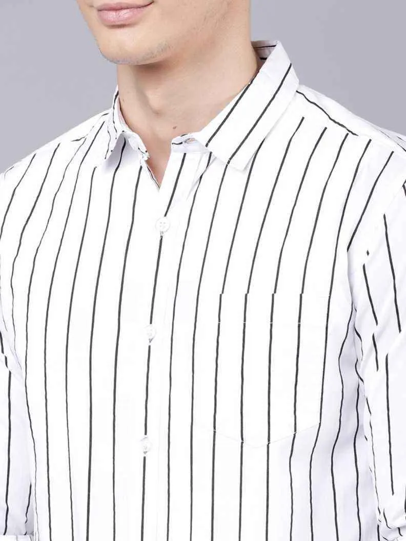 Men's White & Black Striped Slim Fit Shirt