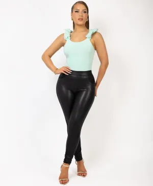 Mint Ruffle Ruched Straps Flare Bodysuit