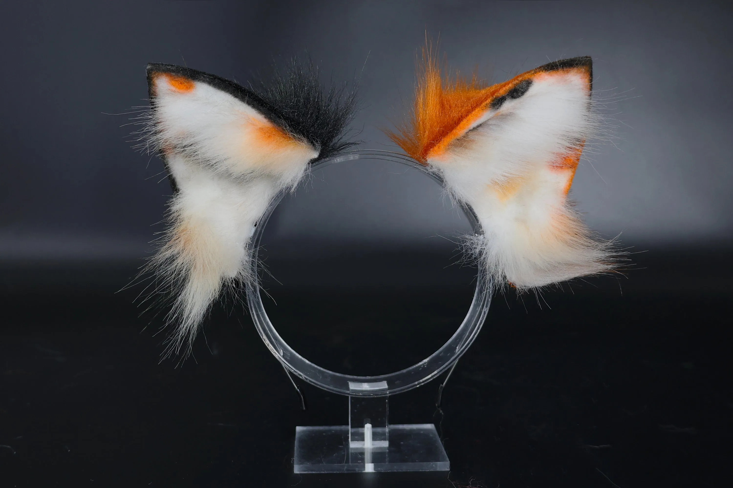 Multicolor stitching faux fur fox ears and tail curved wolf tail and ears cat tail and ears kitten ears and tail set anime cosplay role play