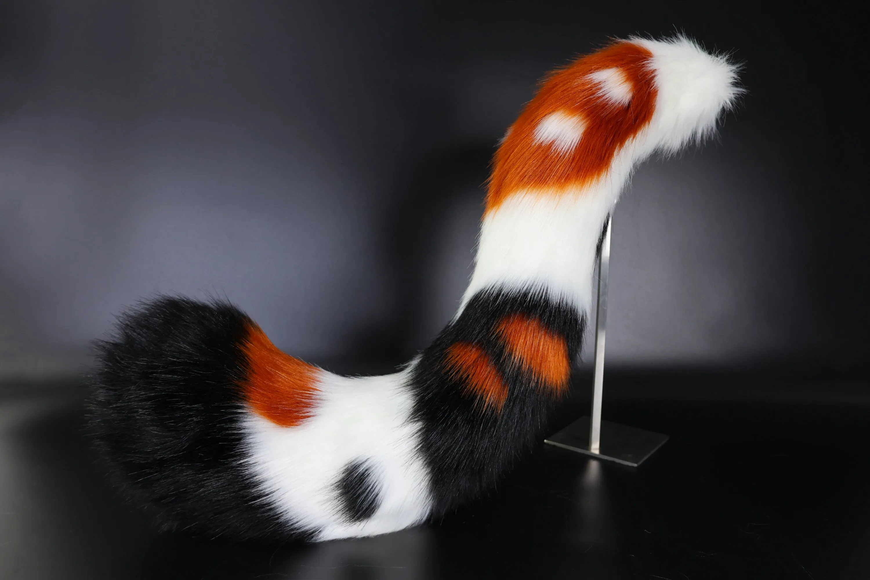 Multicolor stitching faux fur fox ears and tail curved wolf tail and ears cat tail and ears kitten ears and tail set anime cosplay role play