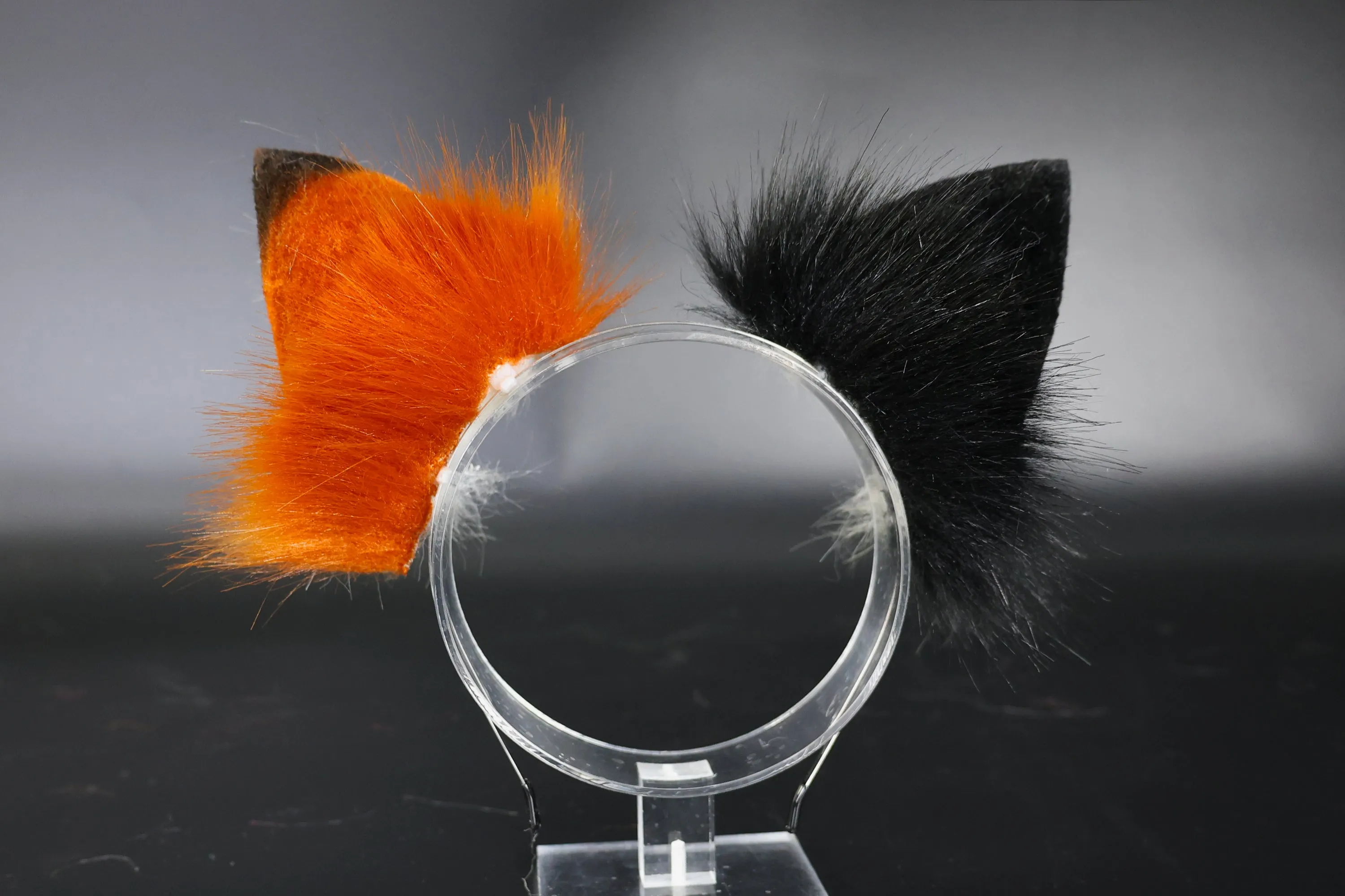 Multicolor stitching faux fur fox ears and tail curved wolf tail and ears cat tail and ears kitten ears and tail set anime cosplay role play