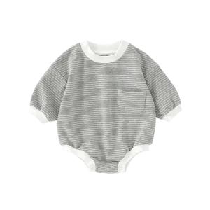 Organic Cotton Long Sleeve Striped Baby Bodysuit with Pocket