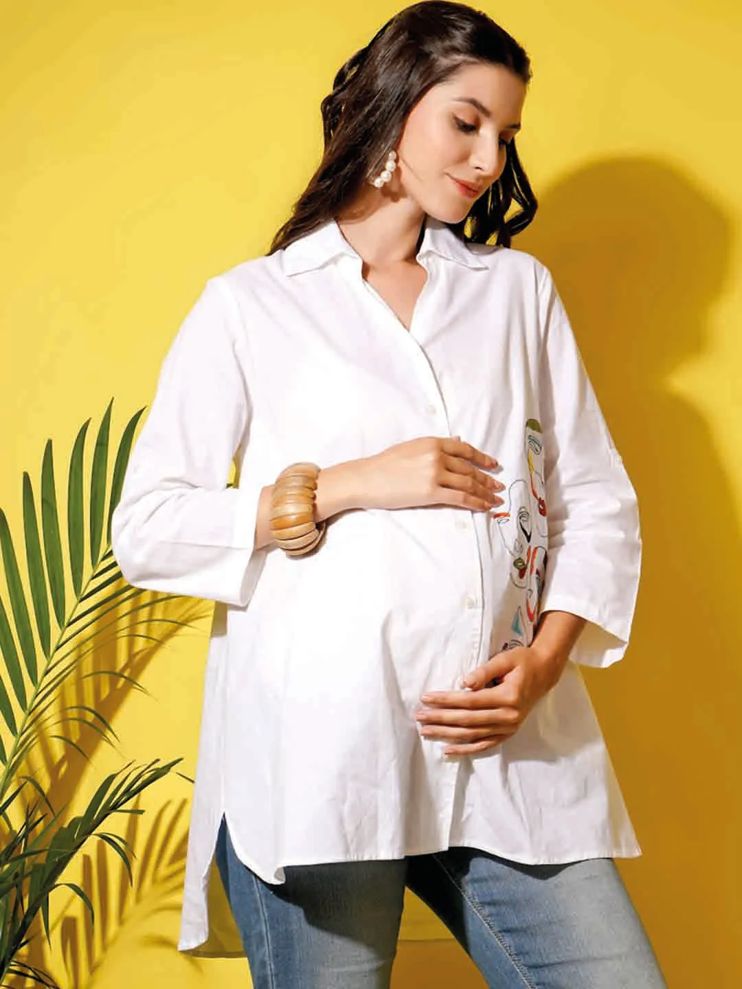 PALAK - MULTICOLOR FACE EMBROI MATERNITY SHIRT