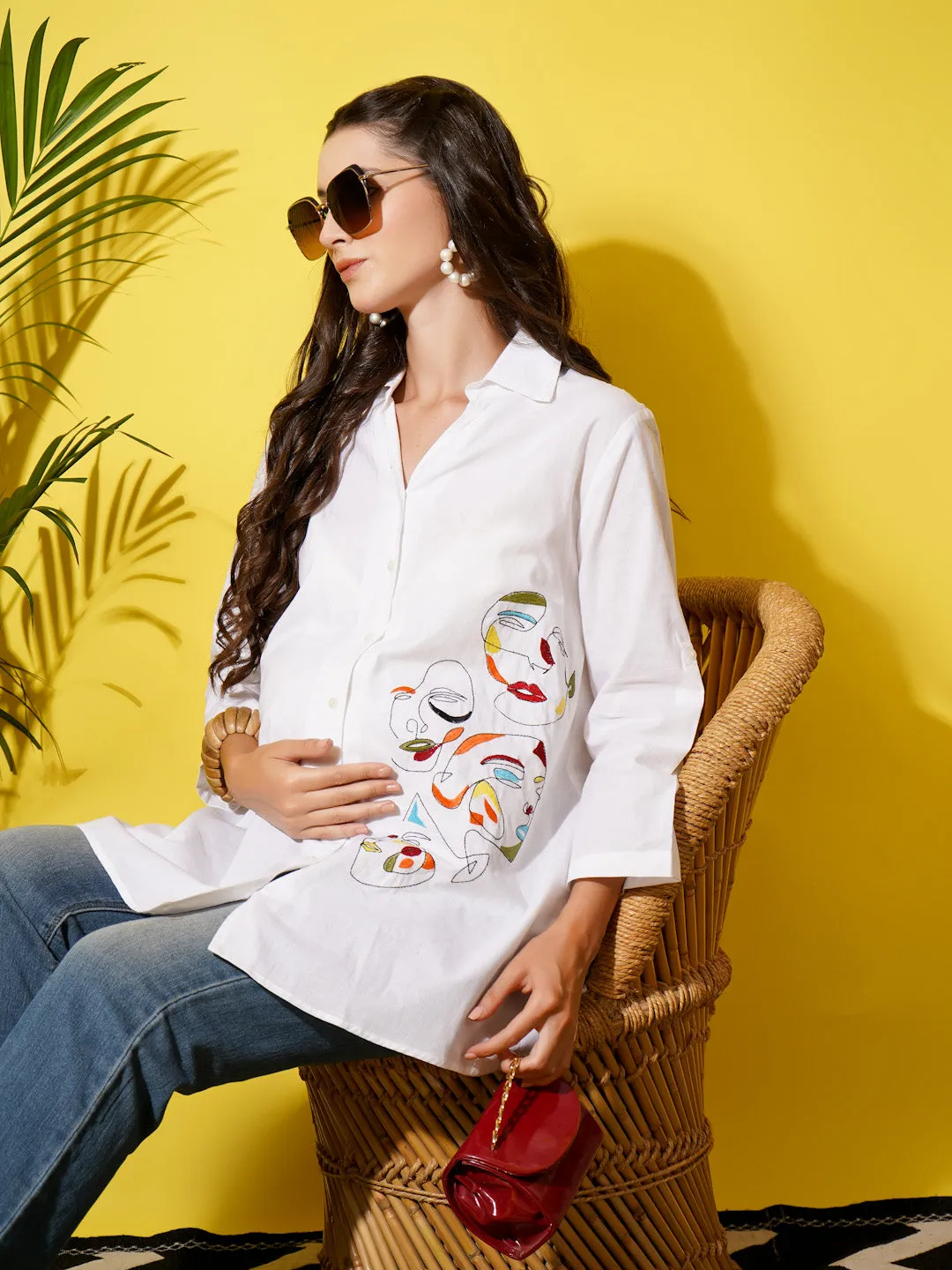 PALAK - MULTICOLOR FACE EMBROI MATERNITY SHIRT