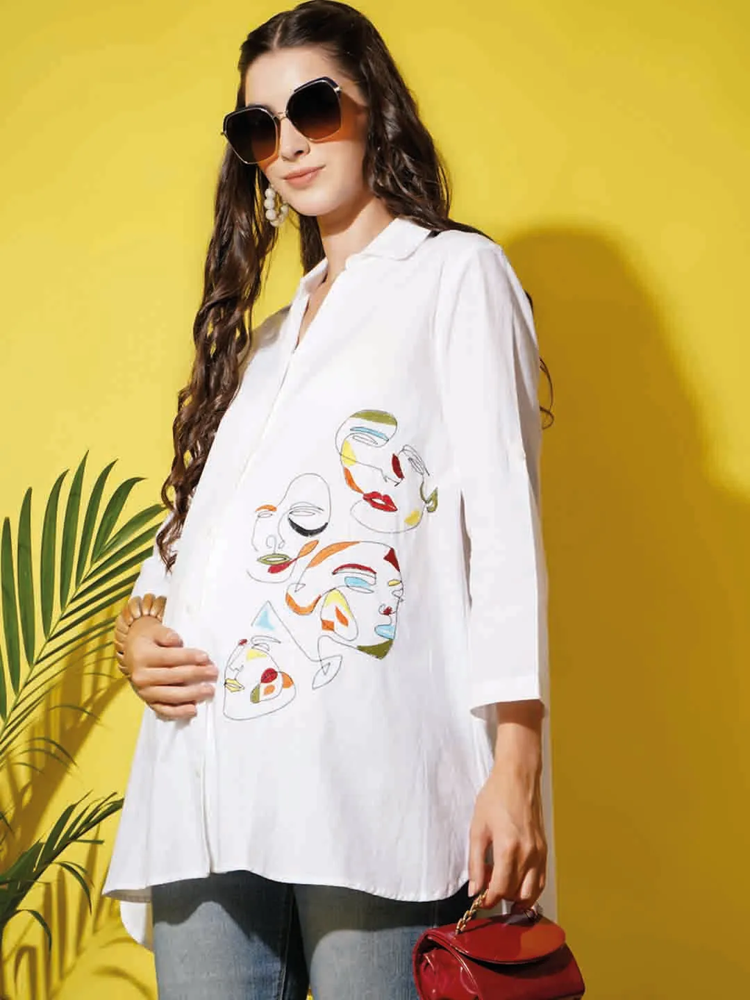 PALAK - MULTICOLOR FACE EMBROI MATERNITY SHIRT