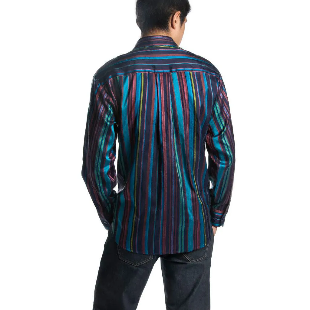 Peacock Striped Blue Silk Mens Shirt