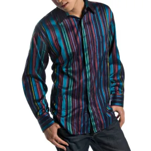 Peacock Striped Blue Silk Mens Shirt