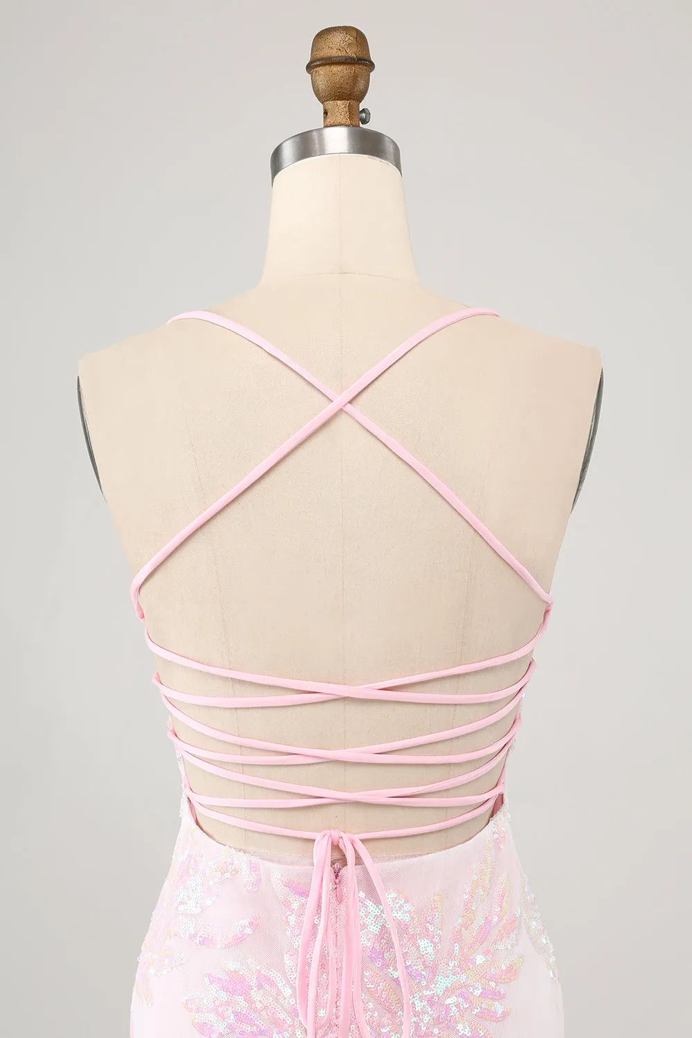 Pink Bodycon Spaghetti Straps Homecoming Dress with Criss Cross Back
