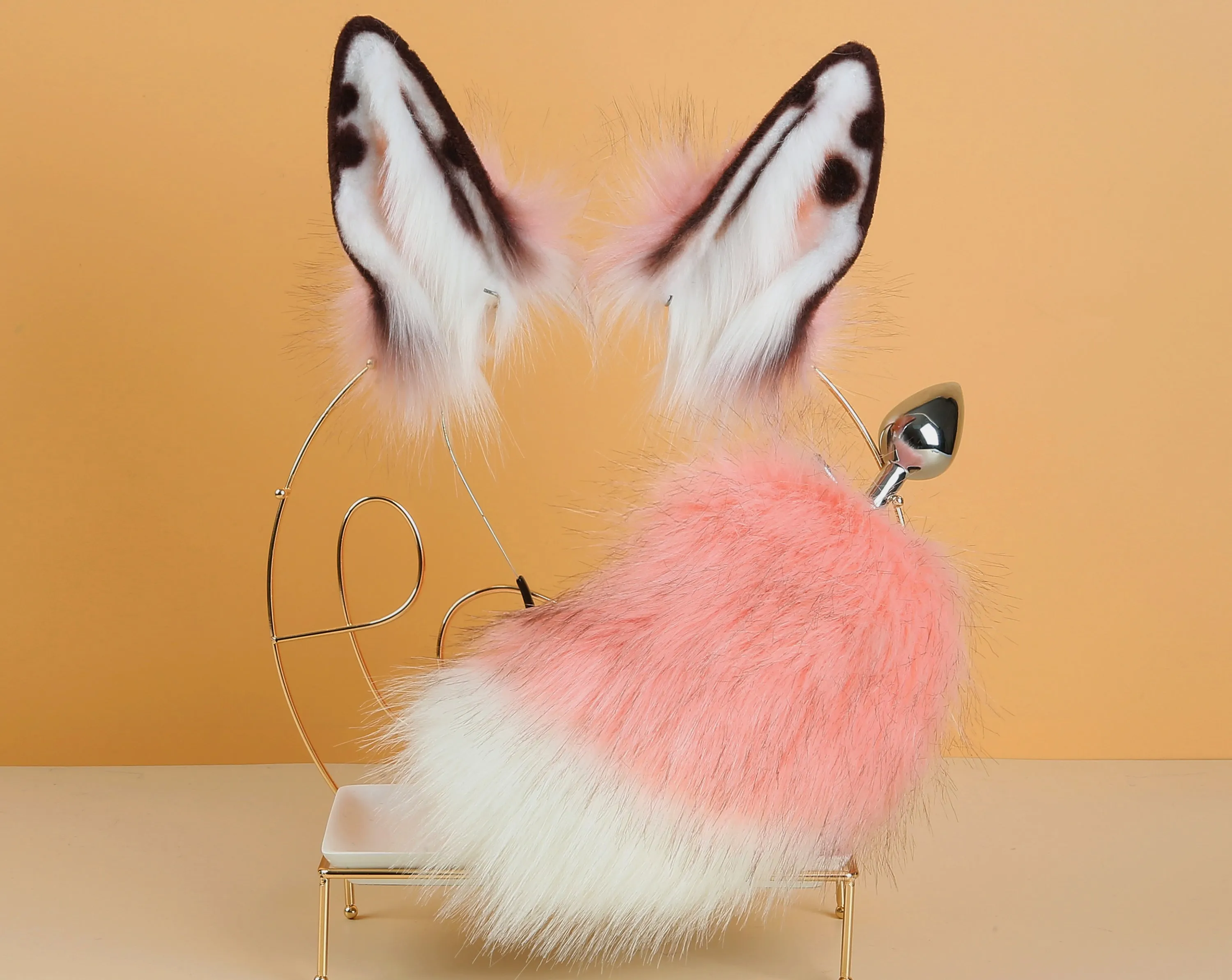 pink bunny tail plug and ear set bunny tail butt plug tail and ear plug set rabbit tail buttplug bunny ear rabbit ear petplay sextoy mature