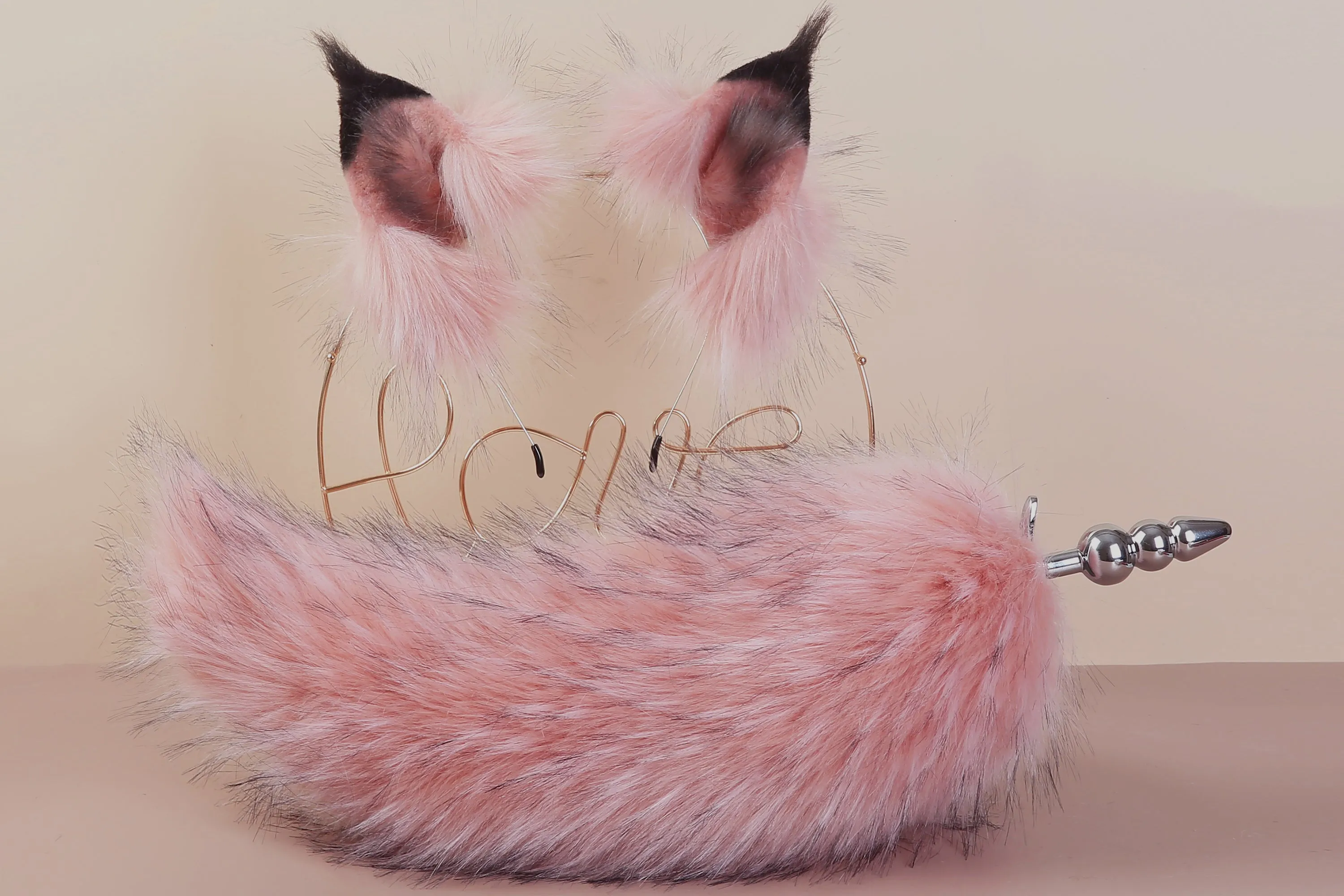 pink fox tail plug and ear set wolf tail buttplug and ear fox tail butt plug tail kitten ear petplay anal plug ass sextoyfor couple