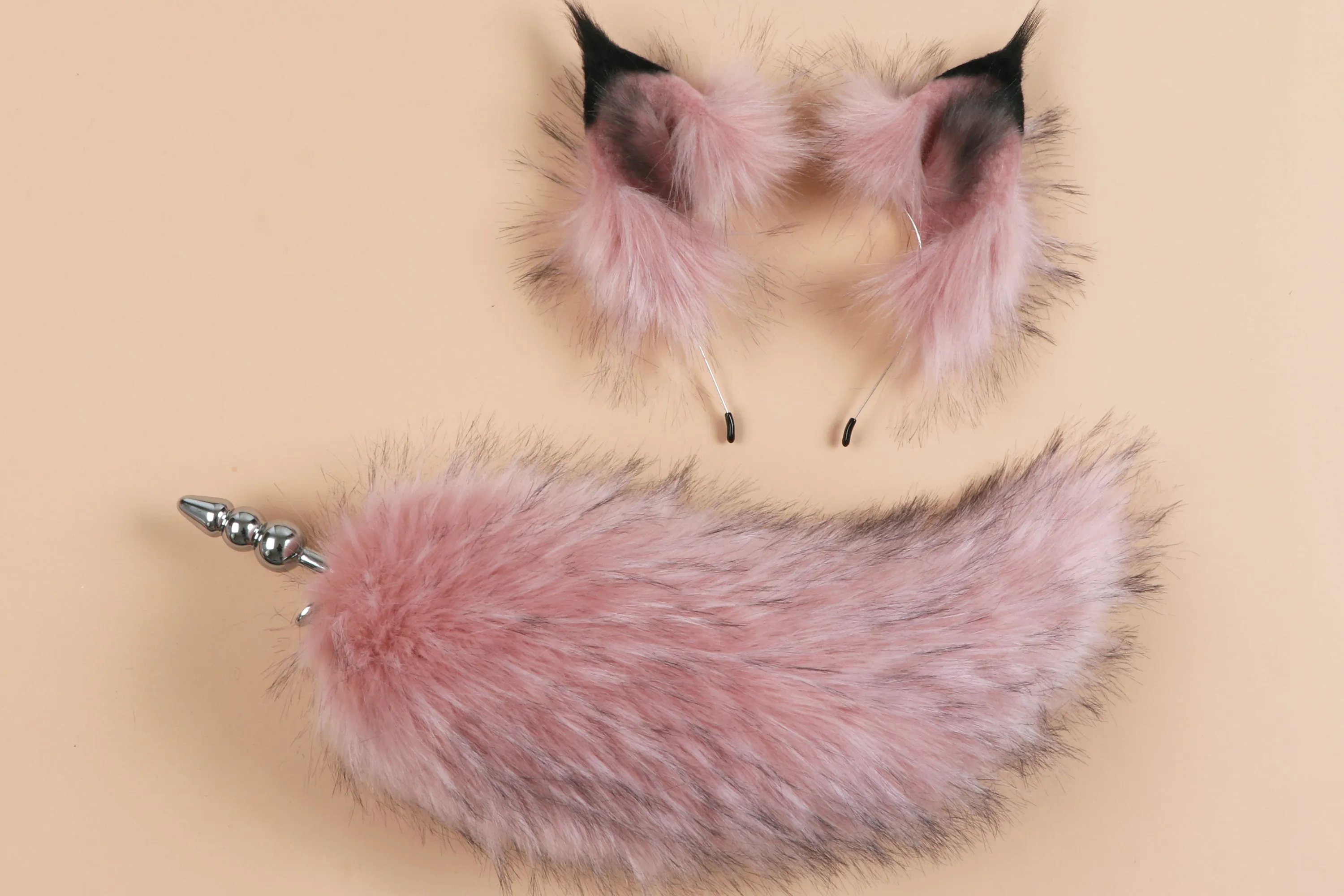 pink fox tail plug and ear set wolf tail buttplug and ear fox tail butt plug tail kitten ear petplay anal plug ass sextoyfor couple
