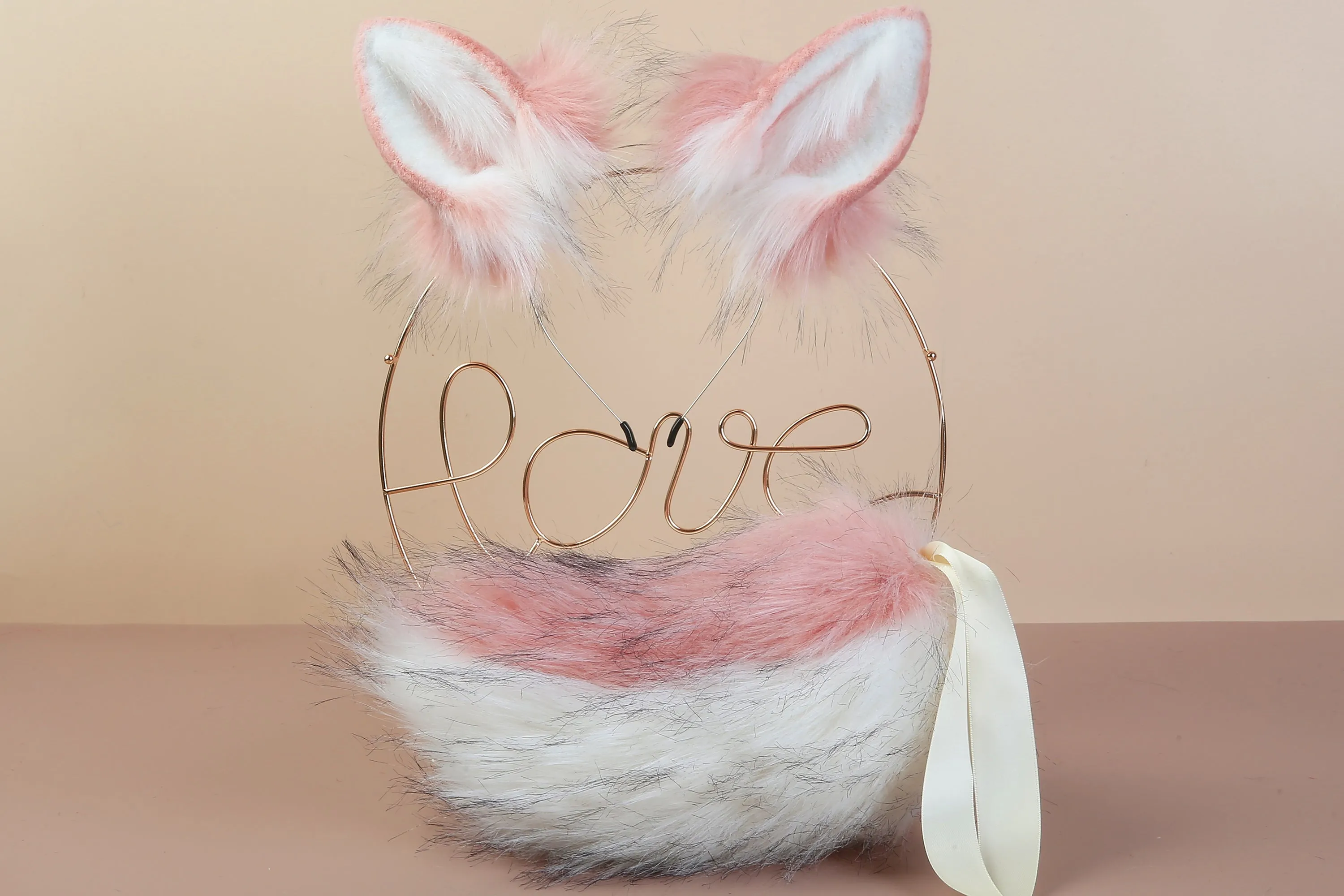 pink white bunny ear and tail plug set rabbit tail butt plug and ear tail buttplug and ear anal plug tail cosplay sextoy for couple