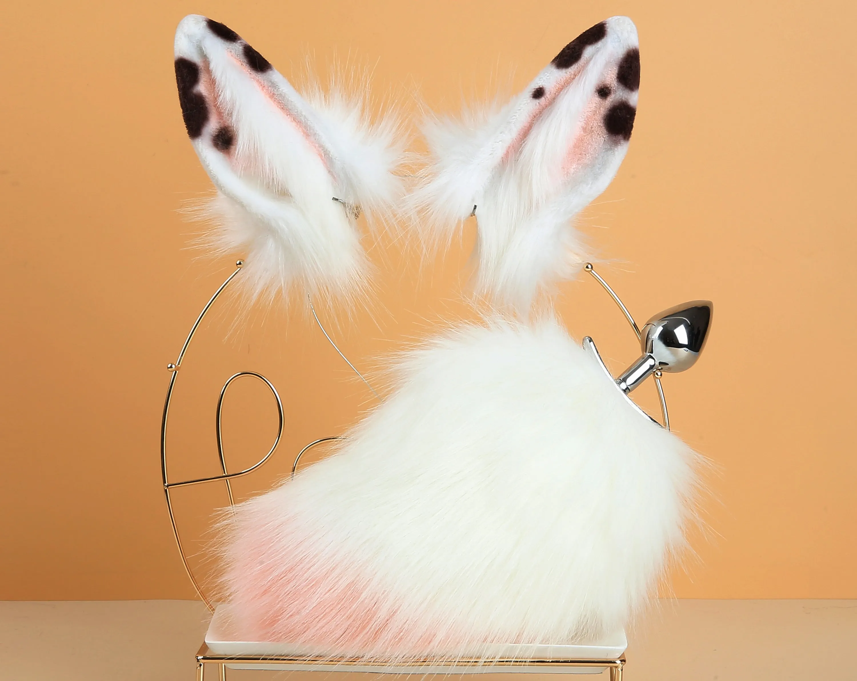 pink white bunny tail plug and ear set rabbit tail butt plug and ear neko cosplay anime sextoy bunny ear and tail buttplug petplay