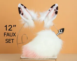 pink white bunny tail plug and ear set rabbit tail butt plug and ear neko cosplay anime sextoy bunny ear and tail buttplug petplay