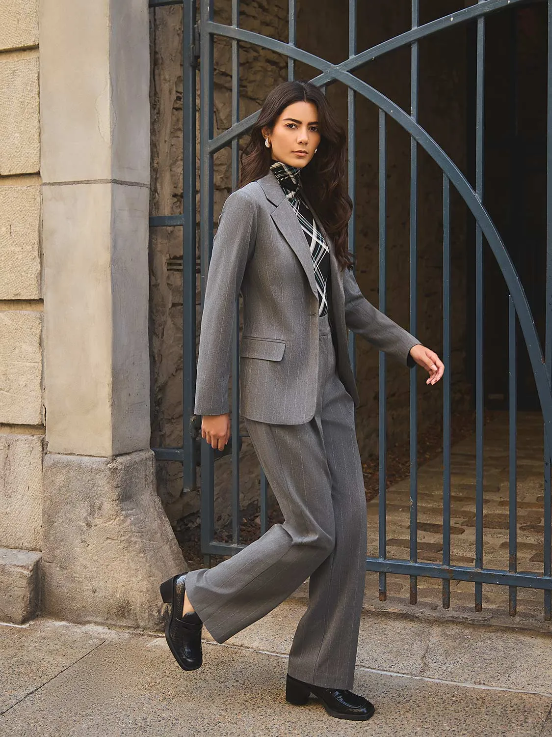 Pinstripe Wide-Leg Pants