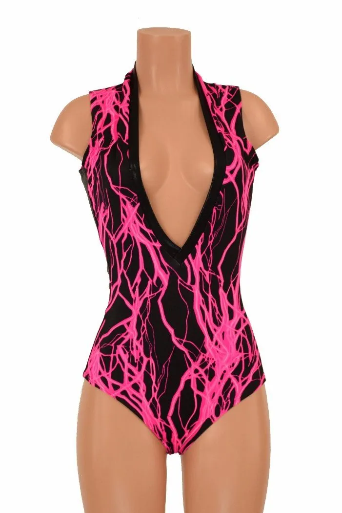 Plunging V Neck Panel Romper