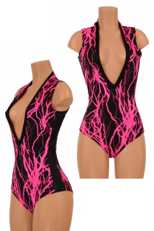 Plunging V Neck Panel Romper