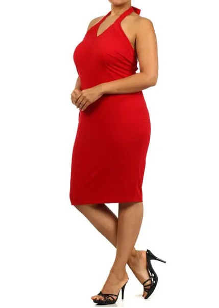Plus Size Women Halter  Bodycon Knee Dress