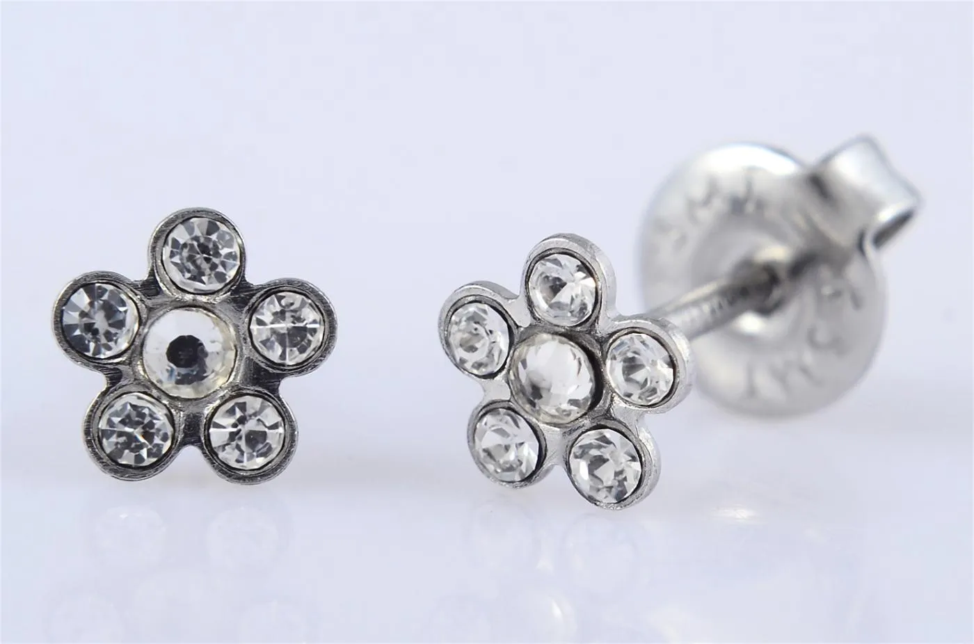 Pre-Sterilised Hypoallergenic Steel 6mm Flower Crystal Earrings (1 pair) - 51-662