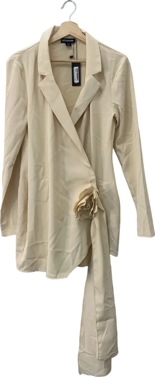 PrettyLittleThing Cream Floral Corsage Detail Blazer Dress UK 10