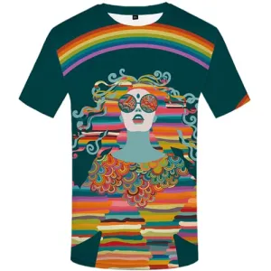 Psychedelic T-shirt Men Rainbow T-shirts Graphic Art Tshirts Casual Short Sleeve