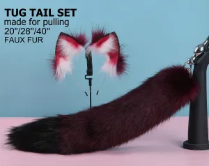 purple black tug tail plug and ear set faux fur fox tail butt plug wolf tail buttplug ddlg sex toy bdsm cat tail plug bondage petplay